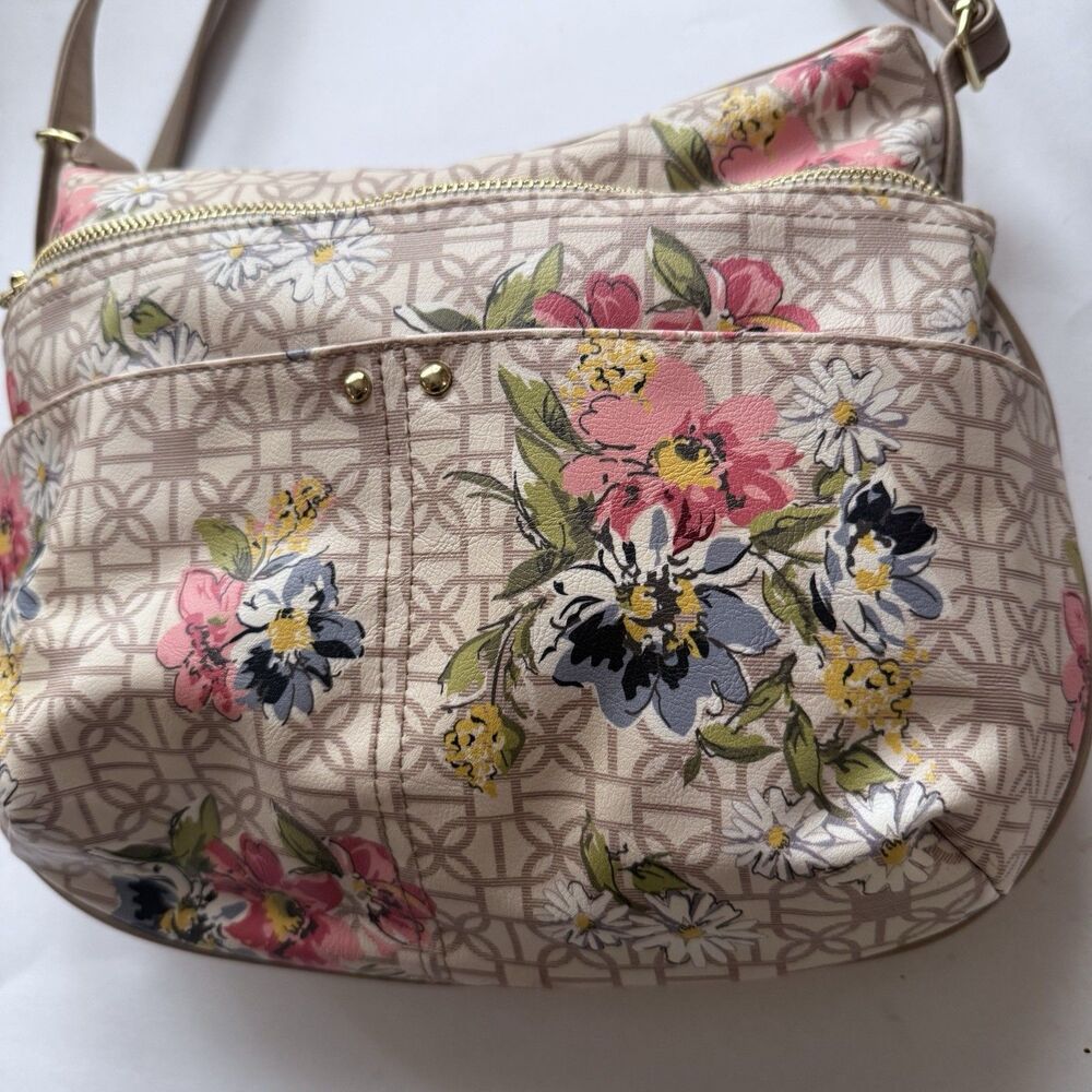Time and Tru hobo shoulder bag Purse Floral Print Beige Tan Sustainable - Picture 3 of 12